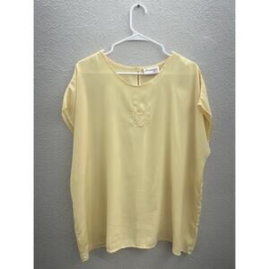 Womens Joanna Plus Yellow Cap Sleeve Embroidered Detail Blouse